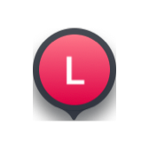 Laser map icon. Laser alert marker (pink, "L").